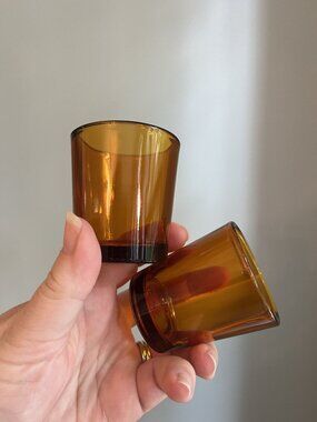 Vintage Amber Brown Thick Glass Candle Holder Set Of 2 Made In USA